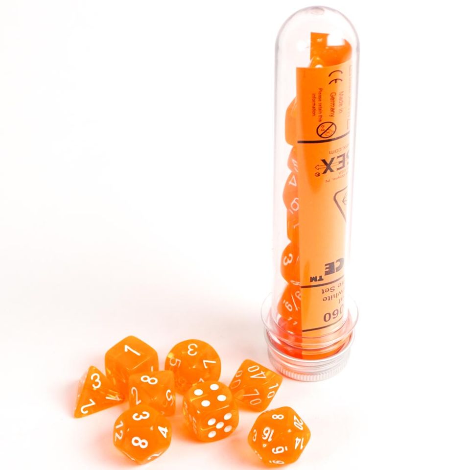 Set de dés : Lab Dice Translucent Neon Orange/white CHX30060 image