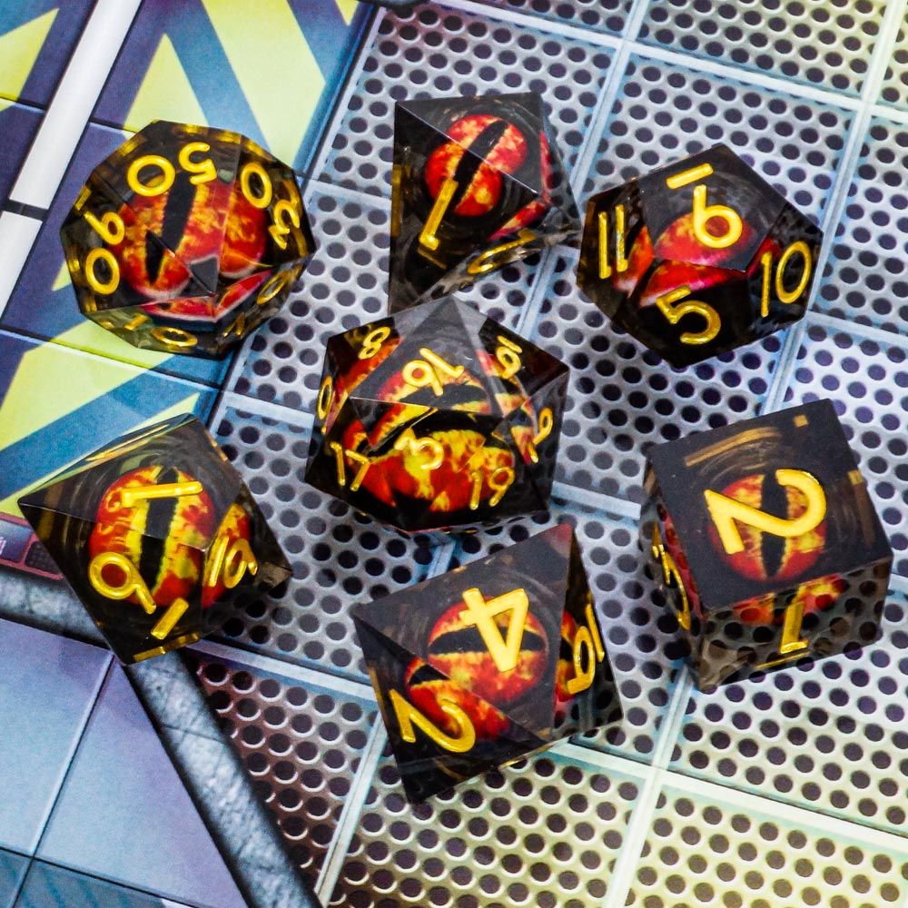 Acheter Dés polyédriques à arêtes vives Œil de dragon, Dés Œil de dragon faits main pour jeu de rôle (Set Yeux Verts