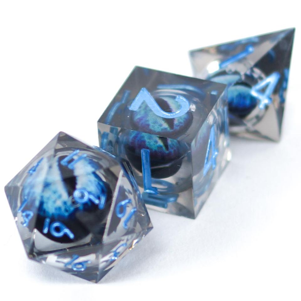 Set de dés - angles acérés - Oeil de Dragon Bleu dans dé Bleu Pâle image