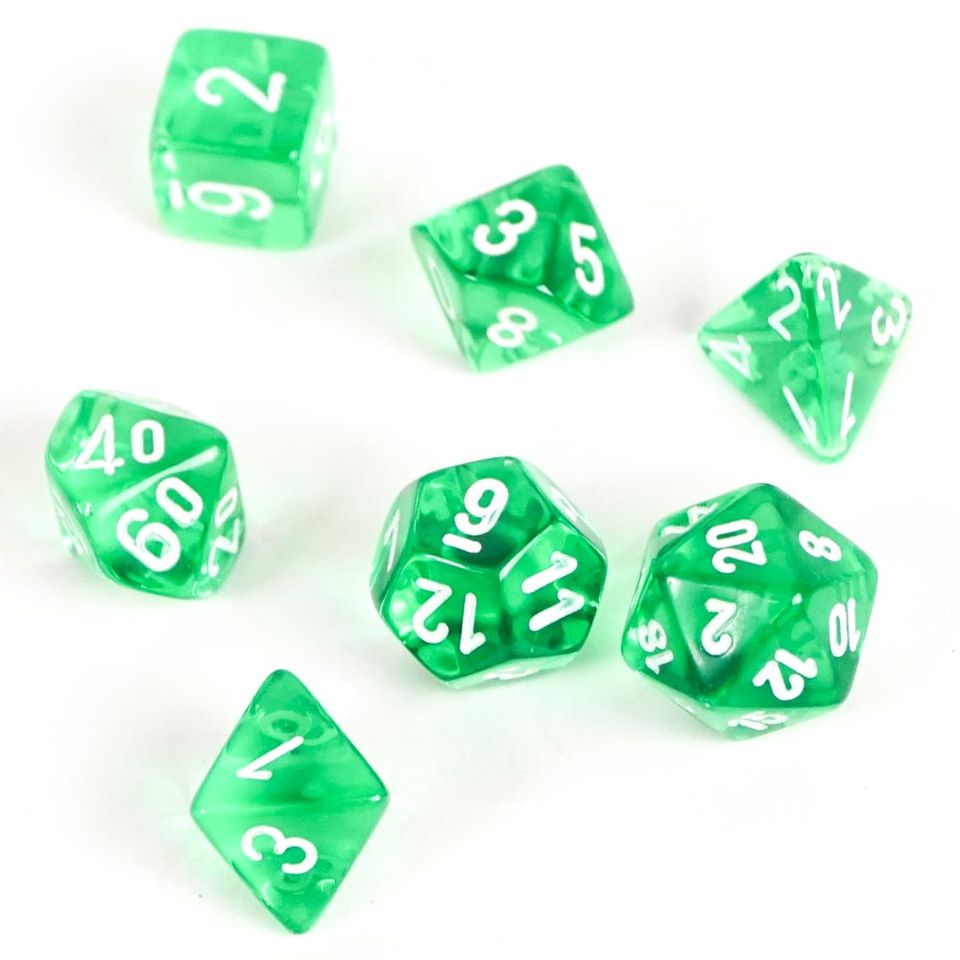 Set de dés : Mini-Polyhedral Translucent Green/white CHX20375 image