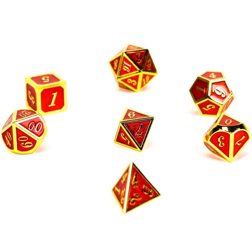Set de dés métallique rouge étincelant avec chiffres dorés image