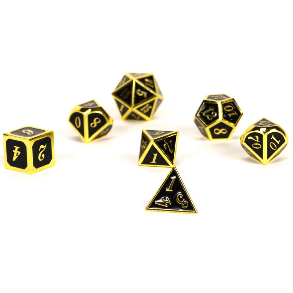 Set de dés métallique noir avec chiffres dorés image